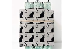 LINENWORLD Handmade Linen Cotton Peg Bag Peg Storage Clothespin Bag Black Cats