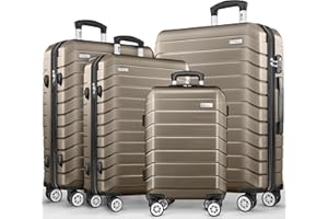 tillvex® Set 4 valigie rigide S-M-L-XL + bilancia, 8 cinghie e 4 etichette bagagli | Valigia da viaggio leggera con 4 ruote piroettanti | Guscio rigido in ABS con lucchetto TSA (Oro rosa)