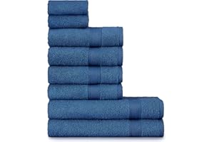 nottoc Set di asciugamani blu - 2 teli da bagno, 4 asciugamani e 2 asciugamani per ospiti, asciugamani bagno in 100% cotone, assorbenti, morbidi, 8 pezzi