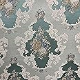 Decora Furnishings Luxurious Woven Jacquard Victorian Floral Damask Design Heavy Furnishing Fabric For Upholstery Sofa, Chair, Cushion Covers, Craft - Width 54 inches - Fabric By The Meter (Teal Blue)