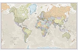 Maps International - Mapa del mundo gigante, póster clásico con el mapa del mundo, plastificado - 201 x 116,5 cm – Colores clásicos