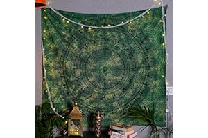 Craft Trade Wall Tapestry for Bedroom Aesthetic Psychedelic Bohemian Mandala Wall Hangings Trippy Green Tapestries Hippie Room Decor Twin Bedspread Meditation Yoga Mat Rug - 127x152 CM (50x60 Inch)