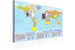 murando - Pin Board World Map 90x60 cm/36"x24" 1 piece Cork Board On Non-Woven Material XXL Memo Notice Board Pins Included Vision Board Images Pictures Home Decor Wall - Travel Gift k-A-0204-v-a