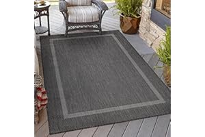 ‎HOMEBYHOME HomebyHome In & Outdoor Teppich Wetterfest Sisal Optik 120x170 cm Schwarz - Balkon Teppich Wasserfest, Waschbar, Flachgewebe - Ideal für Küche, Camping, Garten und Terrasse