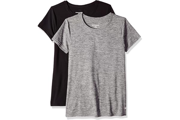 Amazon Essentials T-shirt Stretch et Quick Dry, Col Rond et Manches Courtes (Disponible en Grande Taille) Femme, Packs Multiples
