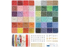 FEHCBIO Selber Machen Perlen für armbänder Perlen Set 3mm,16000 Stück 48 Farbe Matte Glasperlen mit Buchstaben Perlen zum Auffädeln, Geschenkidee für Weihnachten Feiertage Geburtstage Belohnungen