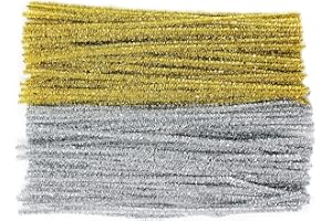 Bright Ideas Pipe Cleaners - Glitter Gold and Silver Tinsel PK100 Long Assorted 30cm x 6mm, Colour Pipe Cleaners, Arts & Craft, Bright Tinsel Cleaners for Crafting. BI0009.
