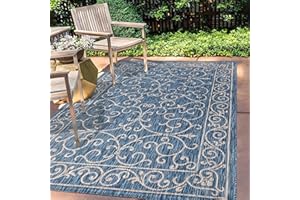 JONATHAN Y SMB106D-8 Charleston Vintage Filigree testurizzate trama da esterno tappeto esterno, classico, tradizionale, facile pulito,cortile,patio, non spargimento, blu scuro/grigio, 240 cm X 300 cm