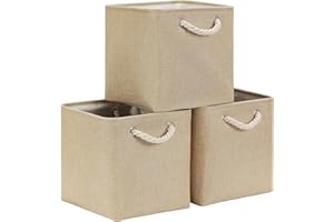 Mangata Cube de Rangement Tissu, Panier Cube de Rangement, (Beige, 33x33x33cm/3 Paquet)