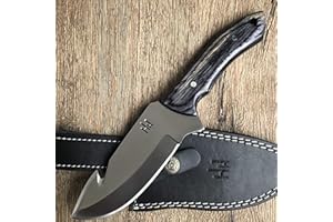 Hobby Hut HH-GH1 - Coltello da caccia in acciaio inox 420C, con gancio in budella, manico in legno Pakka