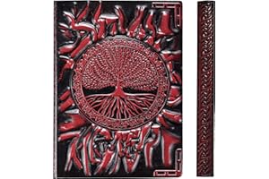 YHH Cuaderno de Viaje Cuero Vintage, Diario Pequeño, Cuaderno de notas A6 Tapa Dura, Relieve, Hecho a mano, 200 páginas Blancas & Rayas, Libretas Bonitas Mujer Hombre, 3D Arbol de Vida Rojo oscuro