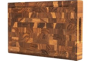 Planche à découper en bois de boucher [3.8 cm d'épaisseur] fabriquée en bois de teck et traitée avec de la cire d'abeille, des graines de lin et de l'huile de citron. 36 x 23 cm. par Ziruma