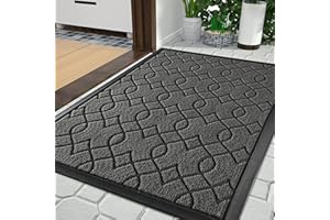 Yimobra Outdoor Door Mat, Heavy Duty Water Absorbent Mud Resistant Easy Clean Entry Outdoor Mats,Non Slip Backing, Exterior Mats for Outside Patio Porch Farmhouse, 75 x 43 cm, Black Gray