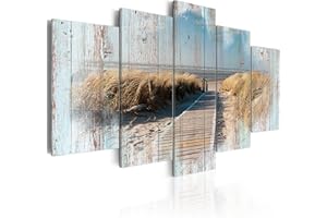 B&D XXL murando Quadro Mare Spiaggia 225x112 cm 5 pezzi Stampa su tela in TNT XXL Immagini moderni Murale Fotografia Grafica Decorazione da parete Legno Paesaggio Natura c-C-0029-b-n