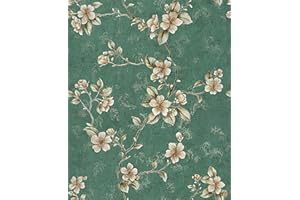 HotDecor Carta da parati con motivo floreale verde stacca e attacca, per soggiorno, motivo con foglie e fiori, rotolo di plastica autoadesiva, carta da parati verde salvia retrò floreale, pellicola in
