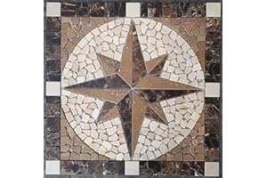 ESTILE MOSAICO Antikmarmor Rosone 60x60 cm Windrose Mosaik Einleger Emperador Dark 073