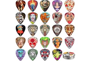 K KAREZOG Guitar Picks, 24 Stück Plektrum 0.46/0.71/0.96/1.20mm 4 Verschiedene Stärke Zelluloid Plektron,Gitarren Plectrum für Akustikgitarre, E-Guitar, Bass,Ukulele(Mix-4)