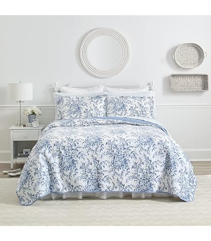 Laura Ashley Bettwäsche-Set Doppelbett – Superweicher Perkal Aus 100% Baumwolle, Blumig Blau (Evie Blue)