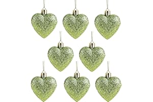 Christmas Concepts® Pack of 8-60mm Heart Shaped Christmas Tree Baubles – Glitter Decorated Baubles (Lime Green)