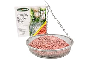 OAKDALE PRODUCTS Oakdale Filled Hanging Bird Feeder Seed Tray, Decorative Outdoor Feeding Platform for Native Wild Birds, Birdwatching and Ornithology Friendly, Micro Mesh Food Perch