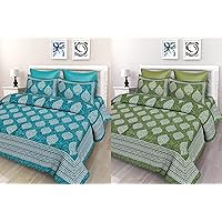 SheetKart Floral 144 TC Cotton Double Bedsheet Combo Pack with 2 Bedsheets and 4 Pillow Covers, Sea Green and Shamrock…