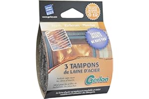 GERLON Nettoyant pour Vitres d’Insert Poêles et Cheminée – Laine d’Acier qui Nettoie les Suies et Traces sur les Vitres sans Rayer ni Abimer la Surface