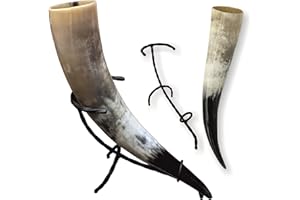 Hornerey Trinkhorn T05S Vikingo 0,5 L, con Soporte de Hierro Forjado, Medieval, Beber, Cuerno de methorn, LAR