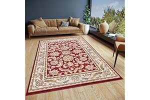 Hanse Home Reni - Alfombra Oriental clásica de Tejido denso con Adornos y Motivos Florales, Pelo Corto Suave para Dormitorio, Comedor, salón, Pasillo, Color Rojo y Crema, 57 x 90 cm