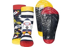 EWERS 2er-Pack Rakete Astronaut Stoppersocken SoftStep, Socken mit Antirutschsohle für Jungen, Anti-Rutsch-Socken mit Gummisohle, 2 Paar rutschfeste Kindersocken für Jungs