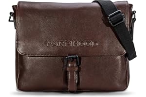 FARMHOOD Memphis Damen/Herren Leder Aktentasche mit Schnallenverschluss | Messenger Bag mit Steckfächern und Stiftelaschen |mittelgroße Dokumententasche 32 cm mit Reißverschlussfach