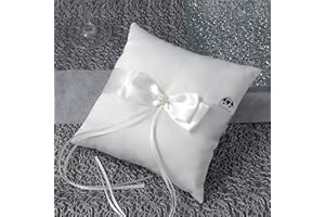 EinsSein 1x Cuscino matrimonio Twinbow 20x18 grande cremoso portfedi cuore avorio porta cuscinetto cuscini anelli doppio con strass gioielli fedi nuziali per porta il pizzo cane da ricamare e cestino