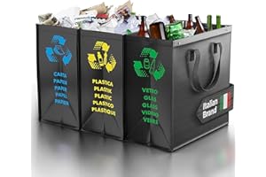 PTMS® Sac tri selectif - Poubelle 3 bac pour le verre, le papier et le plastique - Déchets et recyclage poubelle de tri des déchets - facile à vider