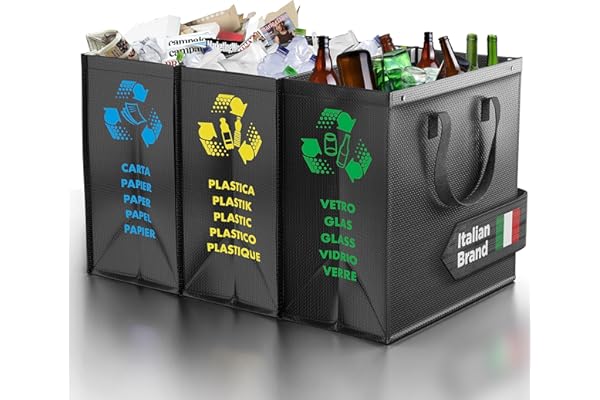 PTMS® Sac tri selectif - Poubelle tri selectif 3 bac pour Le Verre, Le Papier et Le Plastique - Déchets et Recyclage Poubelle de tri des déchets - Poubelle Recyclage Facile à Vider