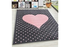 HomebyHome Tappeto per Bambini Tappeto Cameretta Bambino Disegno Cuore Rosa 120x170 cm - Tappeto Pelo Corto Tappeto Camera Ragazzo - Tappeto Camera dei Bambini Sala Giochi Tappeto Cameretta Bambina