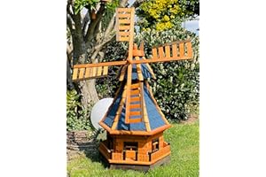 DARLUX dekorative Garten-Windmühle aus Holz kugelgelagert Braun Größen (Blau XL)