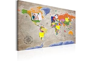 murando Mappa del Mondo per Il Fissaggio puntine & Quadro su Tela 120x80 cm 1 Parte Pannello di Fibre Quadro Decorativo su Tela Lavagna per Le Note Viaggio Geografia k-A-0133-v-a