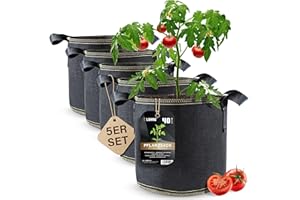 DIYER lohag® Premium Vliesstoff-Pflanzsack - 40 Liter, 5er Pack | Perfekt für Kräuter, Blumen, Gemüse & Zimmerpflanzen | Robuste, Wiederverwendbare Pflanzbeutel - Die Gesunde Alternative zum Blumentopf