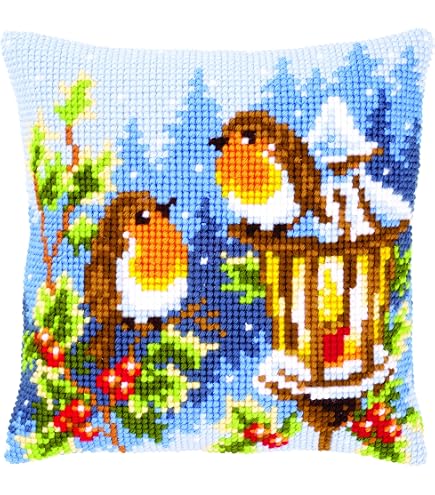 Vervaco Kreuzstich-Kissen-Set 'Pfingstrosen' – Vorgedruckt, Ca. 40x40 Cm, Inkl. Garn & Anleitung