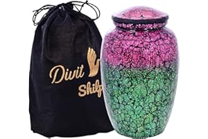Cremation Urn for Human Ashes with Velvet Bag, for Adults up to 100 kgs, Funeral Urns by Divit Shilp (Pink & Green Mosaic, Adult)