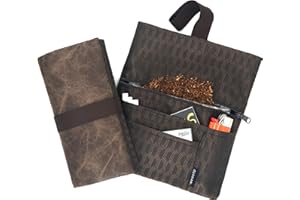 GUGGIARI® Torba na tytoń z materiału na 30 g do 50 g, z kieszenią na filtr i ulotką i zapalniczką – worek na tytoń obrotowy z wysokiej jakości skóry z zamkiem błyskawicznym i gumową taśmą,