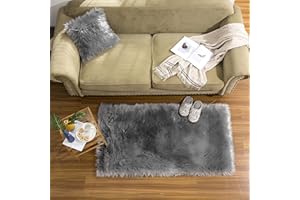 Teppich Wölkchen Dywan Z Imitacji Owczej Skóry - Wystrój Salonu Sypialnia - Sztuczne Futro Jako Zmywalny Dywanik Nocny, Futro Ozdobne Na Krzesło, Sofę, Łóżko - Ciemnoszary - 80x120 cm Prostokąt