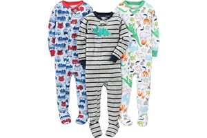 Simple Joys by Carter's Pijama de Algodón con Pies de Ajuste Ceñido Niño, Pack de 3