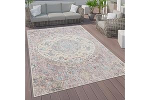 ‎PACO HOME Paco Home Outdoor Teppich Kurzflor Garten Terrasse Wohnzimmer Vintage Pastell Orientalisches Muster Modern, Grösse:140x200 cm, Farbe:Pink