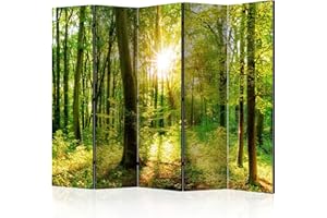 ‎DECOMONKEY decomonkey Paravent Raumteiler Innen Wald 225x172 cm 5 Teilig Beidseitig Room Divider Wall Raumteiler Stehend Trennwand Sichtschutz Spanische Wand Sichtschutzwand Wohnzimmer Holz Natur Baum