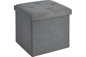 VECELO Storage Ottoman, 38cm Folding Footstools, Multipurpose Foot Rest Stool, Foldable Linen Fabric Ottomans, Small Square Ottoman Cube for Living Room/Bed Room/Dorm, Dark Grey