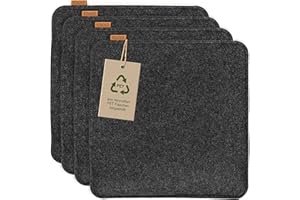 ‎MIQIO Miqio Design Filz Sitzkissen Eckig mit Antirutschnoppen | 35cm | 4er-Set | Indoor und Outdoor | Nachhaltig aus recycelten PET Flaschen | Waschbare Stuhlkissen rutschfest | Dunkelgrau