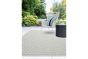 Lord of Rugs Outdoor Indoor Rug Patio Garden Trellis Kitchen Living Room Bedroom Balcony Conservatory Geometric Backyard Rug Diamond Grey Large 160x230 cm (5'3"x7'7")