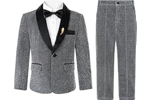 LOLANTA Completo Elegante per Bambini 4 Pezzi, Smoking da Ragazzo, Abito da Festa Luccicante per Ragazzi, Outfit per Paggetto con Blazer, Pantaloni, Camicia e Papillon