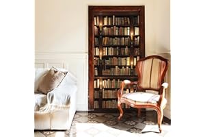 murimage Carta Parati Porta Biblioteca 86 x 200 cm Include Colla Scaffale 3D Libri Vintage Candele Rustico Soggiorno Ufficio fotomurali Poster Gigante Wallpaper