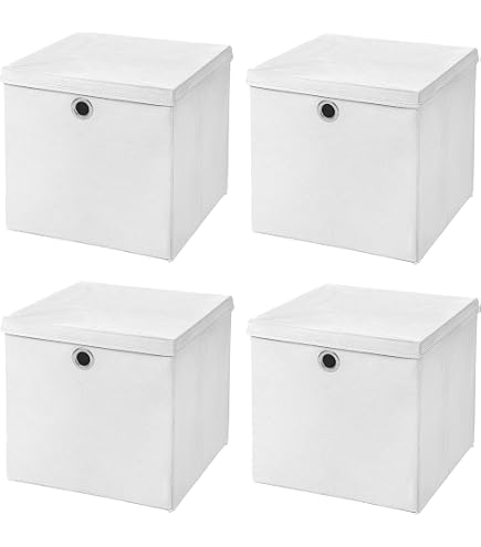 4 Stück Faltbare Aufbewahrungsboxen – 33x33x33 Cm, Creme, Mit Metallöse, Platzsparend & Stabil